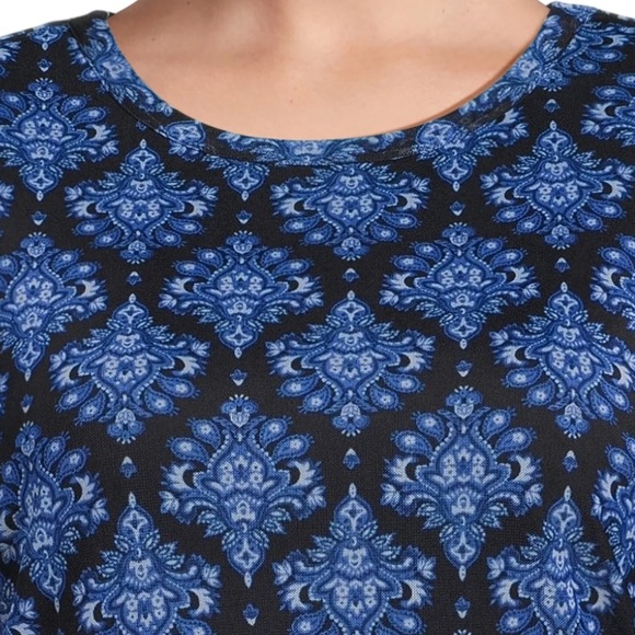 PLUS - TERRA & SKY Blue Pattern Chic Mesh Crewneck Top NWT - Picture 3 of 13